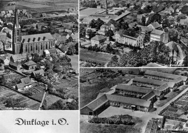 Postkarte Luftbild Kirche, Schule
